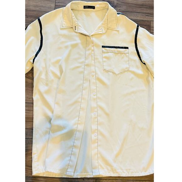 DAZY Western Button Down Shirt Cream Satin Black Trim Size Medium - Picture 3 of 5